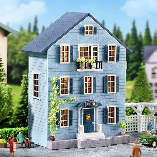 Blue Country Home Miniature House