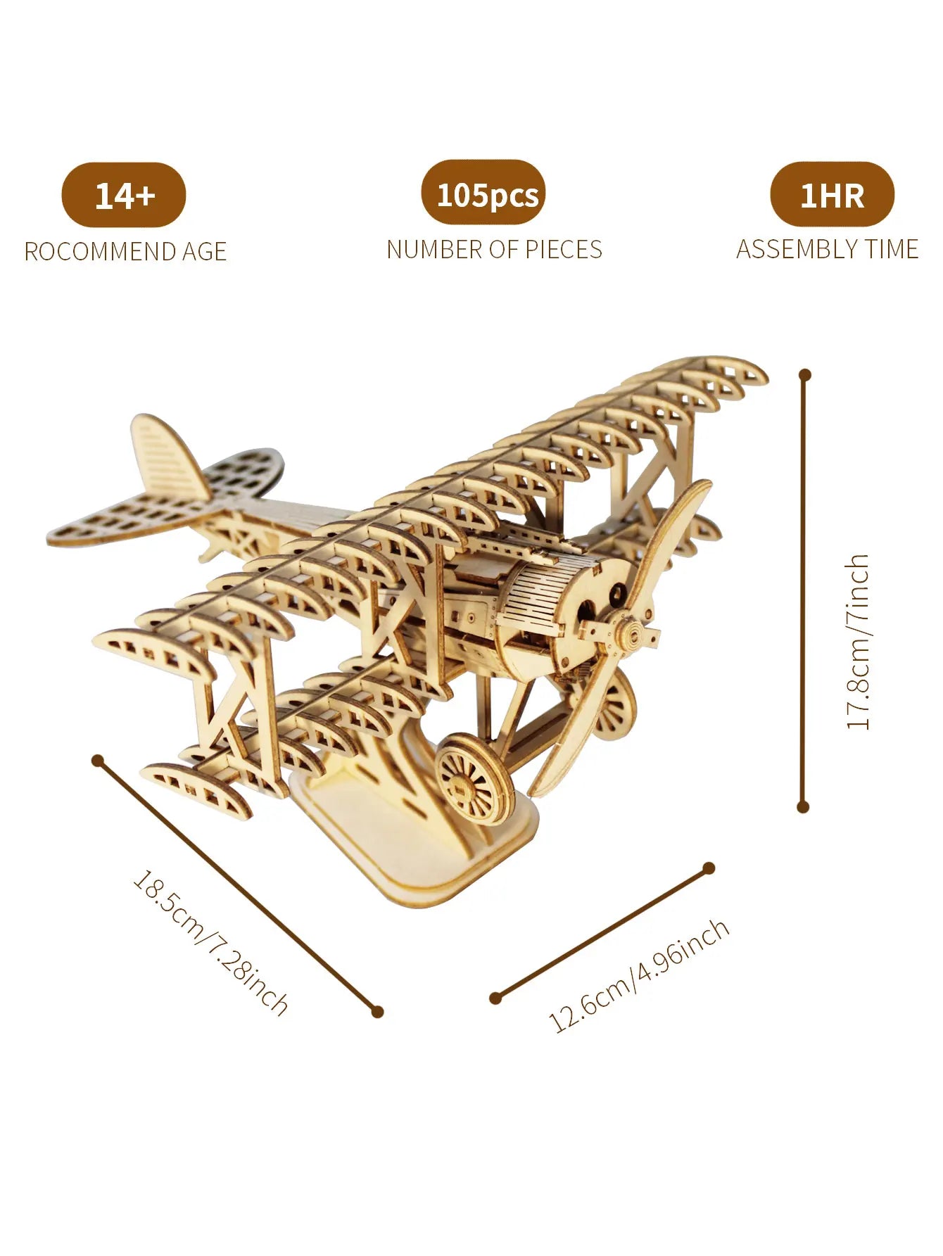 Wooden Plane 3D Puzzle - Book Nook